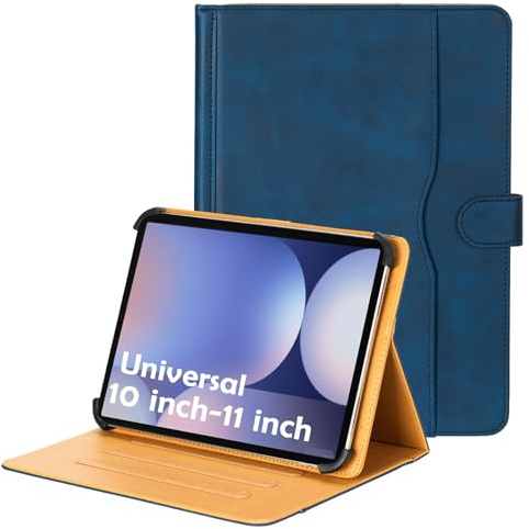 Universal 10–11 Inch Tablet Case, PU Leather Folio with Stand & Pocket(Dark Blue)