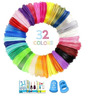 Vahlbeste 3D Stift Zubehör PLA 32 Farben 1,75 mm 160M für MYNT3D, SCRIB3D | 3D Stift Filament mit Vorlagen & Silikon-Fingerhülle, Filament 3D Stift Je 5M