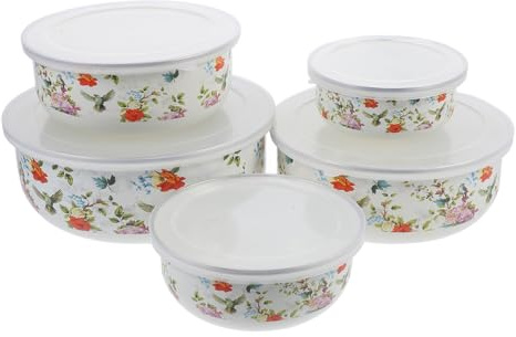 STOBAZA 5 piezas Tazón de Sopa de Esmalte con Tapas Juego para Ensaladas Pasta y Cuencos Decorativos y Prácticos para Hogar