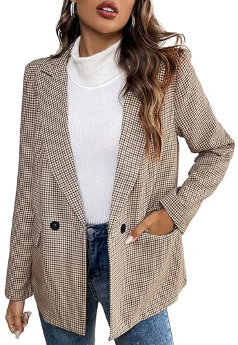 Giacca Blazer a Quadri da Donna con Tasche - Completo da Lavoro Ufficio Casual e alla Moda
