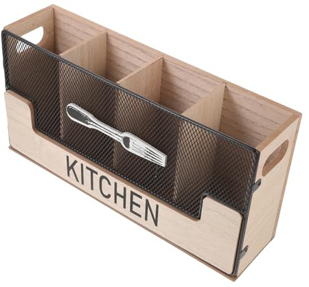 VALICLUD Boîte de Rangement en Bois à Compartiments Multiples pour Couverts, Grosse Capacité, Réutilisable et Pratique, pour Comptoirs Cuisine
