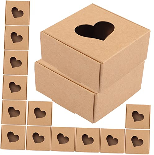 VERDANVERSE 20 Stück Kraftpapierboxen 65x65x30mm mit Herzloch Stabile Handgefertigte Geschenkverpackung für Seifen Süßigkeiten und Bastelbedarf Vielseitige Vintage Geschenkkisten