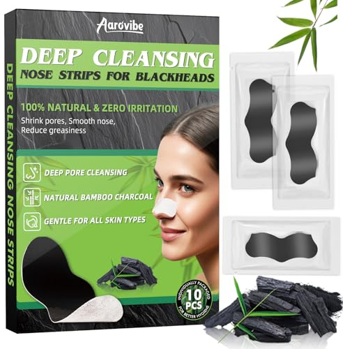 Aarovibe Mitesserentferner Stripes, 10 Stück einzeln verpackte Aktivkohle Mitesser Entferner – Tiefenreinigung der Poren, hygienisch & praktisch – Für alle Hauttypen, Damen & Herren