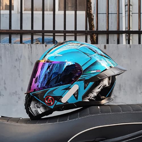 Modulär Motorcykelhjälm, DOT-godkänd Flip-Up Fullface Hjälm, Racinghjälm för Gatumotorcyklar, med Dubbel Visir, för Vuxna, Män och Kvinnor,Blue 3-xl(58_59)
