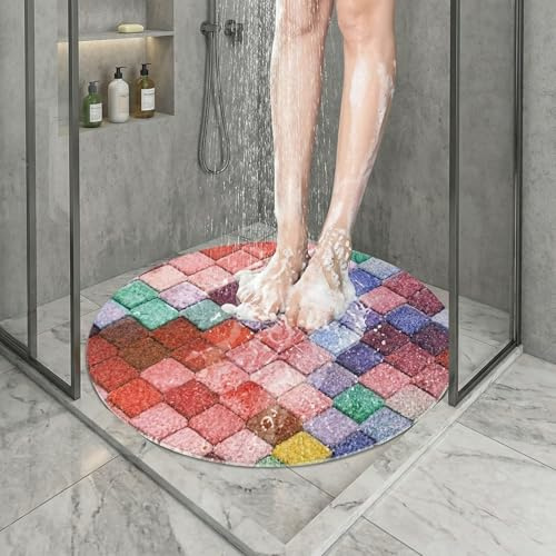 ​Antirutschmatte Für Dusche, ​Sicherheits Duschmatte rutschfest, ​Weiche Komfort Matte Mit Ablauflöchern, ​Schnell Trocknend PVC-Luffa​ Für Badewanne Und Nassbereiche (60x60cm Rund)