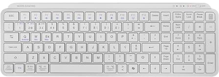Mars Gaming MK-SILENKEYS, Portugués, Teclado Inalámbrico Full-Format Compacto, Perfil Bajo, Switches Tijera Silenciosos, Tecla Copilot AI, Bluetooth 5.1 Dual 2.4GPRO, Batería 200h, PC, Mac, Blanco
