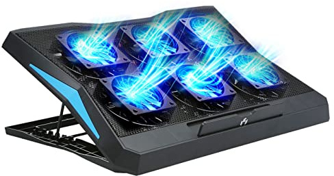 Aumotop Refroidisseur D'ordinateur Portable à 6 Ventilateurs avec Moteur à Faible Bruit, Hauteur Réglable sur 6 Niveaux, Deux Ports USB, en Maille Métallique pour Une Large compatibilité, adapté