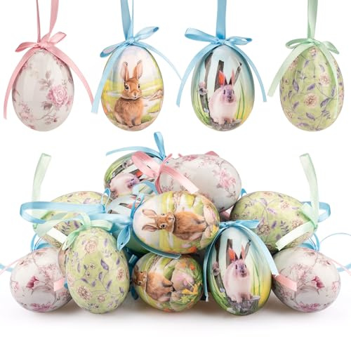 12 decorazioni pasquali per la casa, uova di Pasqua in plastica da appendere, piccoli ornamenti per albero da appendere, mini ornamenti colorati a forma di uovo, decorazioni per albero per decorazioni