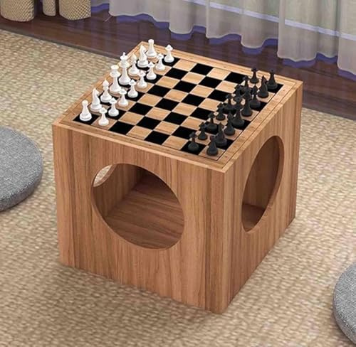 Mesa de centro 2 en 1 con tablero de ajedrez y juego, mesa baja multifuncional para ocio y sala de estar