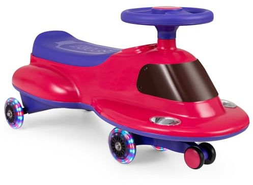 COSTWAY Ride on Wiggle Car, Sit On Swivel Scooter with Light up Wheels, Under-seat Storage, Children Balance Toy Cars for Indoor Outdoor (Pink+Purple, 75 x 30 x 35cm)