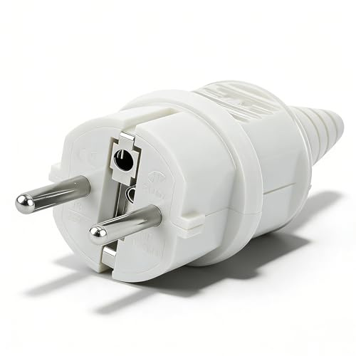 Enchufe europeo, enchufe con toma de tierra 3 polos, 250V, 16A, IP44, resistente a roturas para cables Ø 8-10 mm, plástico uso en interiores y exteriores
