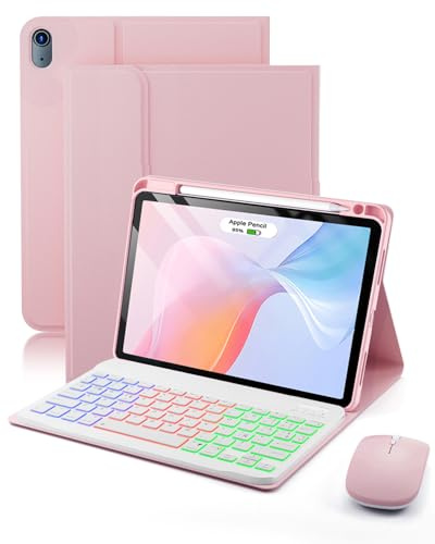 Para iPad Air 11 pulgadas(M4 2026/M3 2025/M2 2024)/ iPad Air 5a (2022)/Air 4a (2020) 10.9 pulgadas funda con Teclado inalámbrico Bluetooth retroiluminado(teclado QWERTY, distribución española) y ratón
