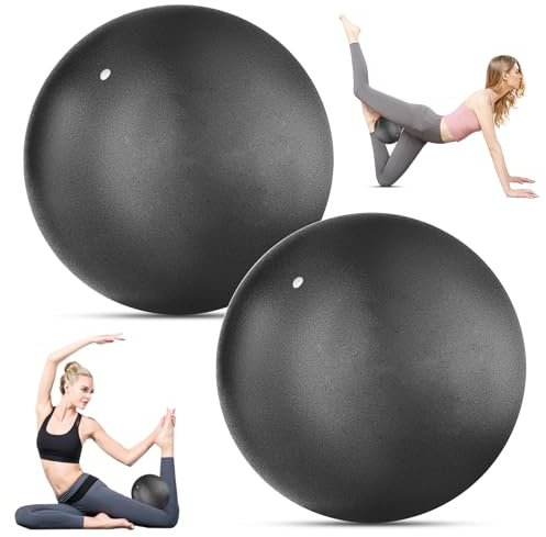 Feirdhoo 2er Pack Kleiner Pilates Ball, 22-25 cm Yoga Ball, Gymnastikball Klein für Gleichgewicht, Physiotherapie und Rumpftraining, mit aufblasbarem Strohhalm, Schwarz