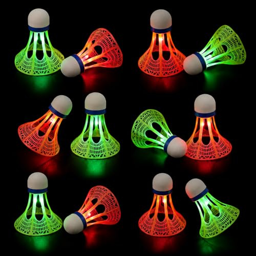Wxeadu 12 Stück LED Badminton Bälle, Winddicht Federball Leuchtend im Dunkeln, Leuchtender Federball LED, Leucht Federball, Leuchtende Federbälle, Federball Set Badminton Bälle, Nylon Sport Badminton