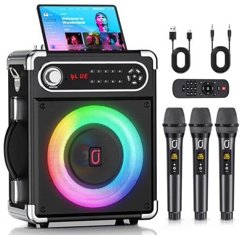 JYX Karaoke Maschine, Karaoke Anlage mit 3 Mikrofonen, Tragbare Bluetooth 5.3 Karaoke Box, 80W PA Anlage mit RGB-Lichtern, Bass/Höhen/Echo, TWS/FM/TV/AUX/USB/TF/Rec für Familie, Party, Outdoor
