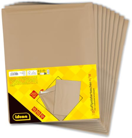 Idena 14053 – bubbelkuvert H/18, 10 stycken à 29 x 37 cm, självhäftande fraktpåsar, vadderade kuvert av FSC-mix papper i brunt