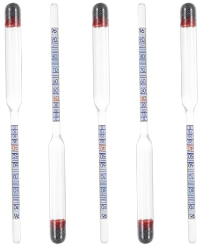 INOOMP Alcolimetro Buona Lavorazione 5 Pezzi 0-96° in Vetro Set per Misurazione Gradazione Alcolica Liquori per Uso Domestico e Professionale