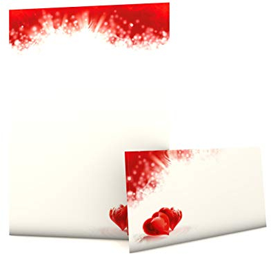 Liebe und Herzen Briefpapier Set I love You, 200-teilig mit 100 Blatt Motivpapier DIN A4, 90g/qm und 100 passenden DIN LANG-Briefumschlägen