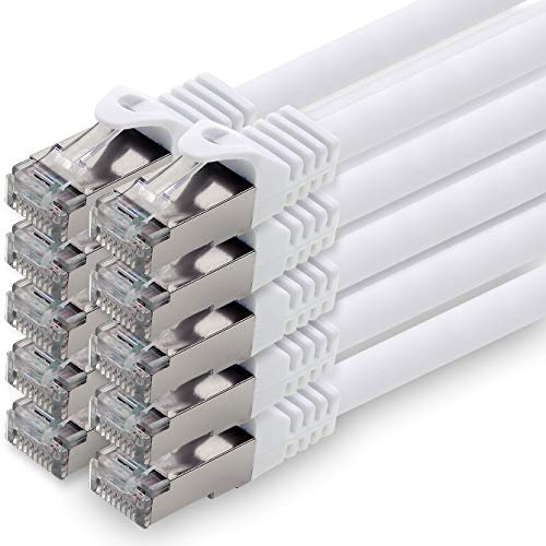 3,0 m - blanc - lot de 10 câbles réseau CAT.7 câble patch SFTP PIMF LSZH câble Gigabit Lan 10Gb s câble brut cat7 avec connecteur RJ45 Cat6a compatible avec CAT5 CAT6 cat7 cat8