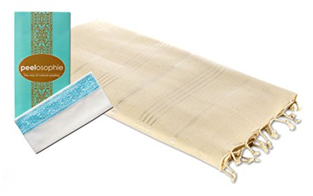 Carenesse Hamam Set, 1 Hamam Tuch Sultan Natur und 1 Peeling Handschuh Fest, Pestemal, Saunatuch, Badetuch, Strandtuch, Handtuch Backpacker, Turkish Towel, Fouta, Hamamtuch, Kese