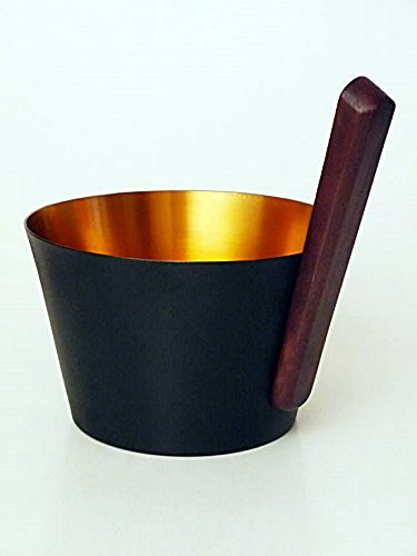 SudoreWell® Saunakübel Sauna - Aufgusskübel 5,0 l aus ALU (schwarz-gold) mit Holzgriff