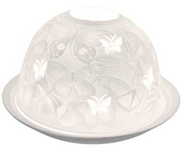 Nordic Lights Butterfly Porcelain Tealight Holder Dome | Candle Holder Projecting 3D Image Use With Scented Candle, LED Light | Living Room Decor Lights | Shade & Plate Set with Gift Box