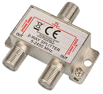 2-Fach SAT & BK-Verteiler Splitter F-Serie - 5-2400 MHz 85 dB - voll geschirmt - BK - UKW Radio - DC-Durchlass - Fernseh-Verteiler - Stamm-Verteiler