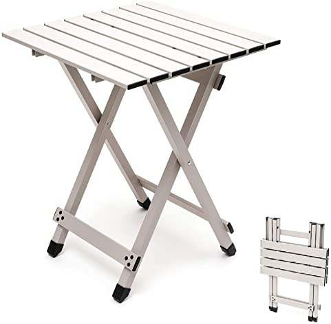 SUNNYFEEL Aluminium Folding Camping Table, Compact Lightweight Picnic Tables, Side End Table, Snack Table for Cooking,Beach,Hiking,Travel,Fishing, BBQ,Indoor Outdoor(Beige)