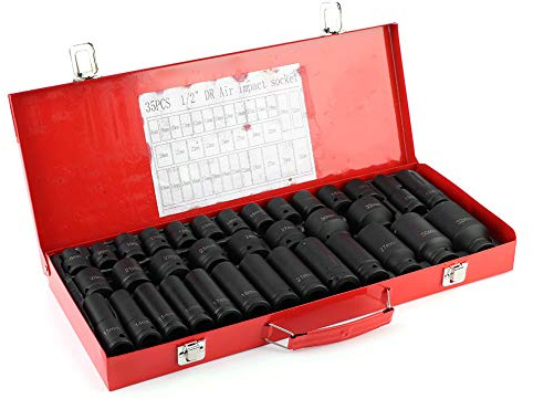 Schlagschrauber nüsse 1/2 zoll 35 Stück Sechskant-Steckschlüsselsatz, metrisch, tief, Sechskant-Stecknüsse aus Chrom-Vanadium-Stahl, Sechskant-Steckschlüsselsatz