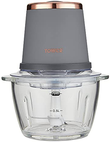 Tower Cavaletto T12058RGG Zerkleinerer aus Glas, 1 l, 350 W, Grau und Rotgold