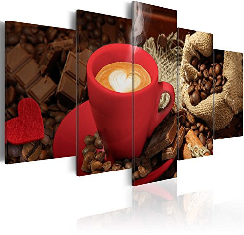 B&D XXL - Akustikbild Küche Kaffee 5 tlg - Bilder Akustikschaum Schallschutz Wand Deko Kunst Akustikpaneele Wandpaneele Schalldämmung Wandbild Schallabsorber Akustikplatten 030107-13