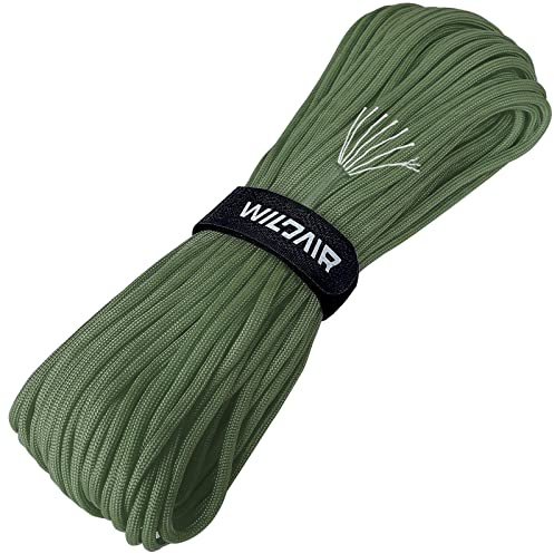 WILDAIR 550lb Paracord Parachute Cord Lanyard Ropes Heavy-Duty Strong Rope-7 Triple Strands 100FT Outdoor Camping (Army Green)