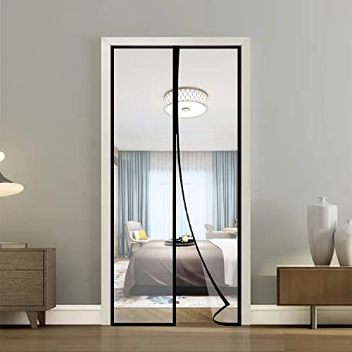 Transparent Insulated Door Curtain, Magnetic Thermal Door Cover Screen Door Self-Closing Privacy Door Screen Hands Free for Patio, Kitchen, Bedroom, Air Conditioner Room, Fits Doors up to 36 x 82