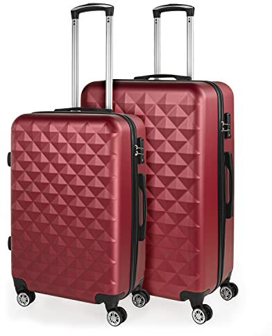 ITACA - Juego Maletas De Viaje rígidas Trolley con Candado de Combinación y 4 Doble Rueda 360° Set Maletas De Viaje Ligeras y Resistentes, Granate
