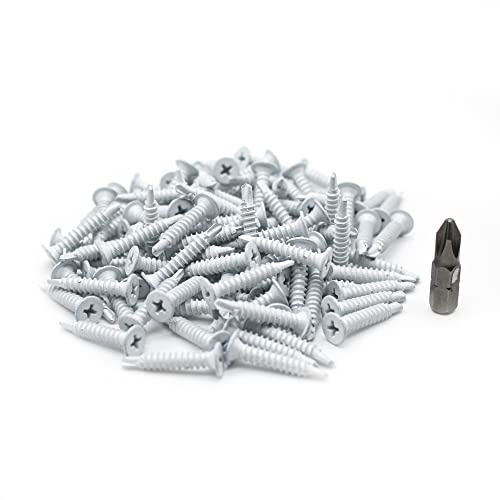 DOJA Barcelona | Autotaladrante Phillips con Punta PH2 | Cabeza Plana | 4,2 x 23 | Pack 100 | Zincado | Blanco | Tornillo Roscachapa Autotaladrante para Metal, Madera, Panel Pladur, Plástico y Acero