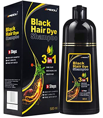 Instant Black Hair Shampoo, 3 in 1 Schwarzes Haarfärbemittel, Natürlicher Haarfärbeshampoo, 100% Grauhaarabdeckung, Haar Färbemittel Shampoo für Männer & Frauen (Schwarz)