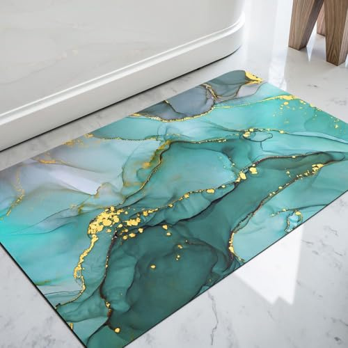 DEXI Badematte rutschfest 43 x 80 cm, Super Absorbierende Badezimmerteppich, schnelltrocknende Badvorleger, Waschbar Duschvorleger für Dusche, Badewannen und Badezimmer, Grün