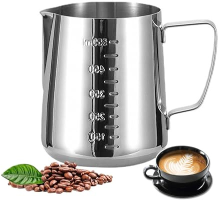 HAIUWOER Milk Frothing Pitcher Cappuccino Coffee Milk Frother Cups Stainless Steel,12oz/20oz/34oz Steaming Pitcher Coffee Bar Espresso Machine Accessories Milk Jug,Measurements Inside(size:20oz)