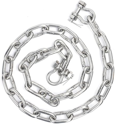 hannger Kit de anclaje de barco de 5/16 pulgadas, cadena de anclaje pesada de acero inoxidable 316 de grado marino de 6 pies de longitud con 2 extremos de eslabones de doble grillete antiapagado para