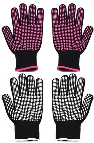 Lot de 2 Paires de Gants Résistants à la Chaleur - Protection Contre le Feu, Isolés, Antidérapants pour Cuisine, Cuisson, Barbecue, Cheveux Bouclés