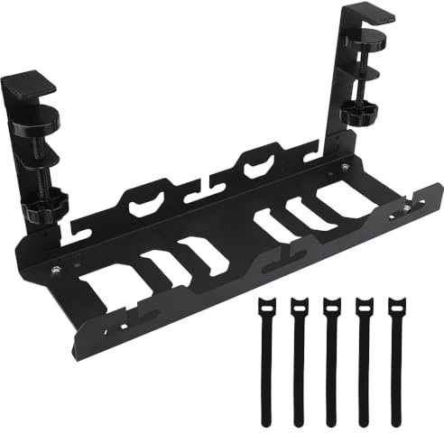 Atliberswo - Kabel Organizer Schreibtisch - Kabelmanagement - Kabelkanal Schreibtisch - Ohne Bohren, Aus Kaltgewalztem Stahl, Zur Befestigung an Tischplatten mit Einer Dicke von 1 bis 5 cm(Schwarz)