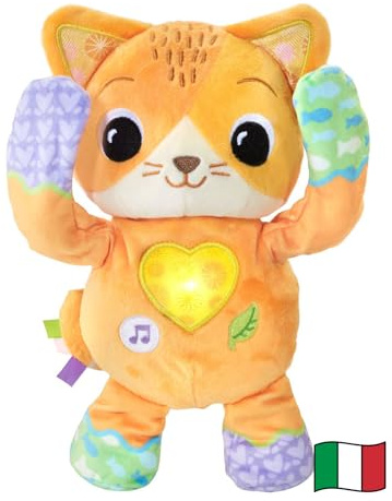 VTech Minù, Gattino Cucù, Gatto Peluche Interattivo con più di 35 Canzoni, Melodie, Frasi e Suoni, Modalità Musica e Natura, Diversi Materiali, Lingua Italiana, Batterie Incluse, 10-36 Mesi