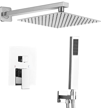 SaniteModar Unterputz Duscharmatur Set, Chrom | Quadr. 30x30cm Regendusche, 1,5m Schlauch; leichtreinig. Silikon-Düsen; verstecktes Design; keine Wandbeschädigung bei Rep