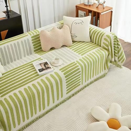KCCRHIN Wendbar Sofaüberwurf Decke Großer Couch Decken Überwurf 2 3 4 Sitzer rutschfest Sofa Überzug Vielseitige Couch Decken Überwurf Mit Quasten Waschbar Sofa Überzug,Grün,180 * 260cm/71 * 102in