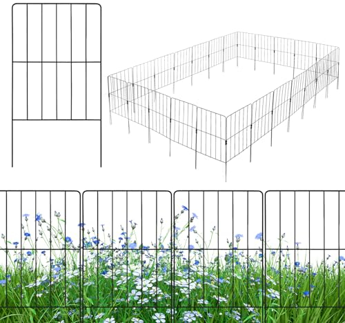HOMASIS Recinzione da Giardino 33 x 61 cm, Set da 25/15 Pezzi in Metallo Palizzata, Staccionata per Giardino, Pieghevole e Ruotabile, Recinto Decorativo da Cortile, Balcone, Nero (25 Pezzi)