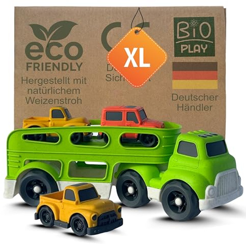 BIOPLAY® XXL Autotransporter | Bio Kunststoff | Für Kinderzimmer und Draußen | Spielzeugautos ab 1 Jahr | Sandspielzeug für Jungen und Mädchen | Auto | Transporter | Sandkasten
