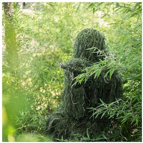 HAZARA 5 in 1 Ghillie Suit Ropa De Caza De Camuflaje 3D Disfraz De Arbusto Incluyendo Chaqueta,Pantalones,Capucha,Bolsa De Transporte para Paintball, Disfraz De Halloween,Forestgreen-Kids