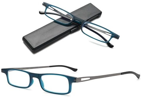 VEVESMUNDO Schmal Lesebrille Metall Leicht Flach Kompakt Lesehilfe Sehhilfe Brillen für Unterwegs mit Etui +1.0,+1.5,+2.0,+2.5,+3.0,+3.5