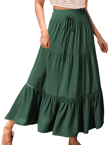 Genfien Faldas Largo para Mujer 2 en 1 Cintura Elástica Alta Falda Larga Bohemia para Mujer Maxi Falda Largos Línea A de Verano para Vacaciones Playa Casual Talla única