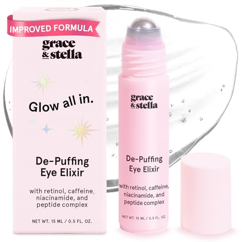 grace & stella Under Eye Brightener Roller - Retinol & Caffeine Eye Serum for Puffiness, Dark Circles, Fine Lines & Wrinkles - Hydrating & Smoothing - Vegan Cruelty-Free Skincare (15ml / 0.51 fl oz)